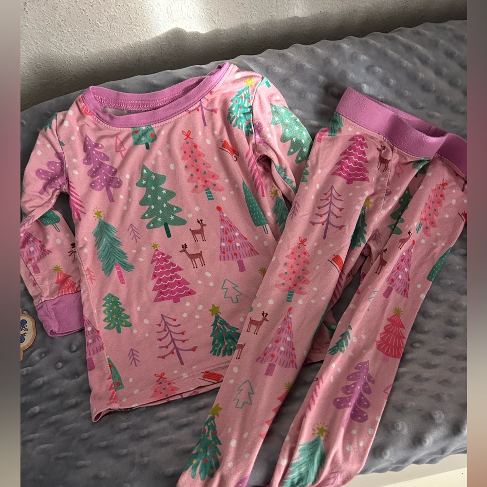 Little Sleepies Two-Piece Pajama set| Merry & Bright pink trees | 12-18 mo
